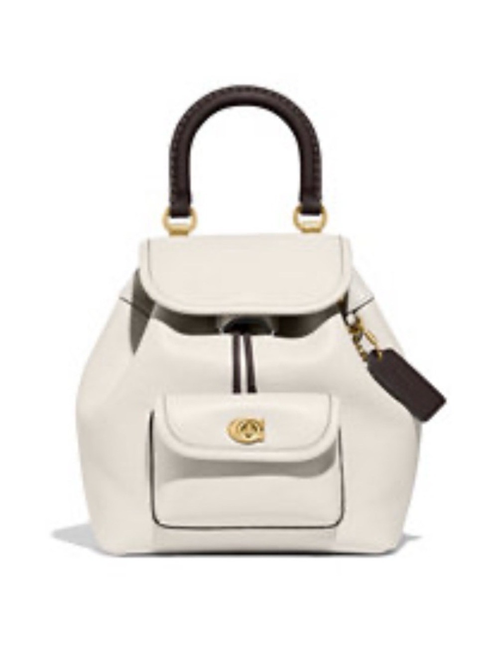 Coach Riya Cream Leather Backpack with Dark Brown Trim